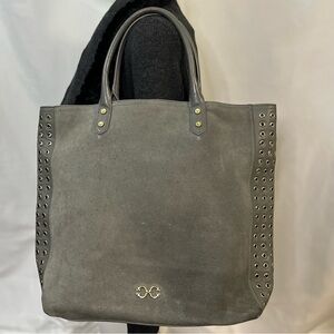 C Wonder Gray Suede Hobo Leather Bag with Gold Hardware grommets